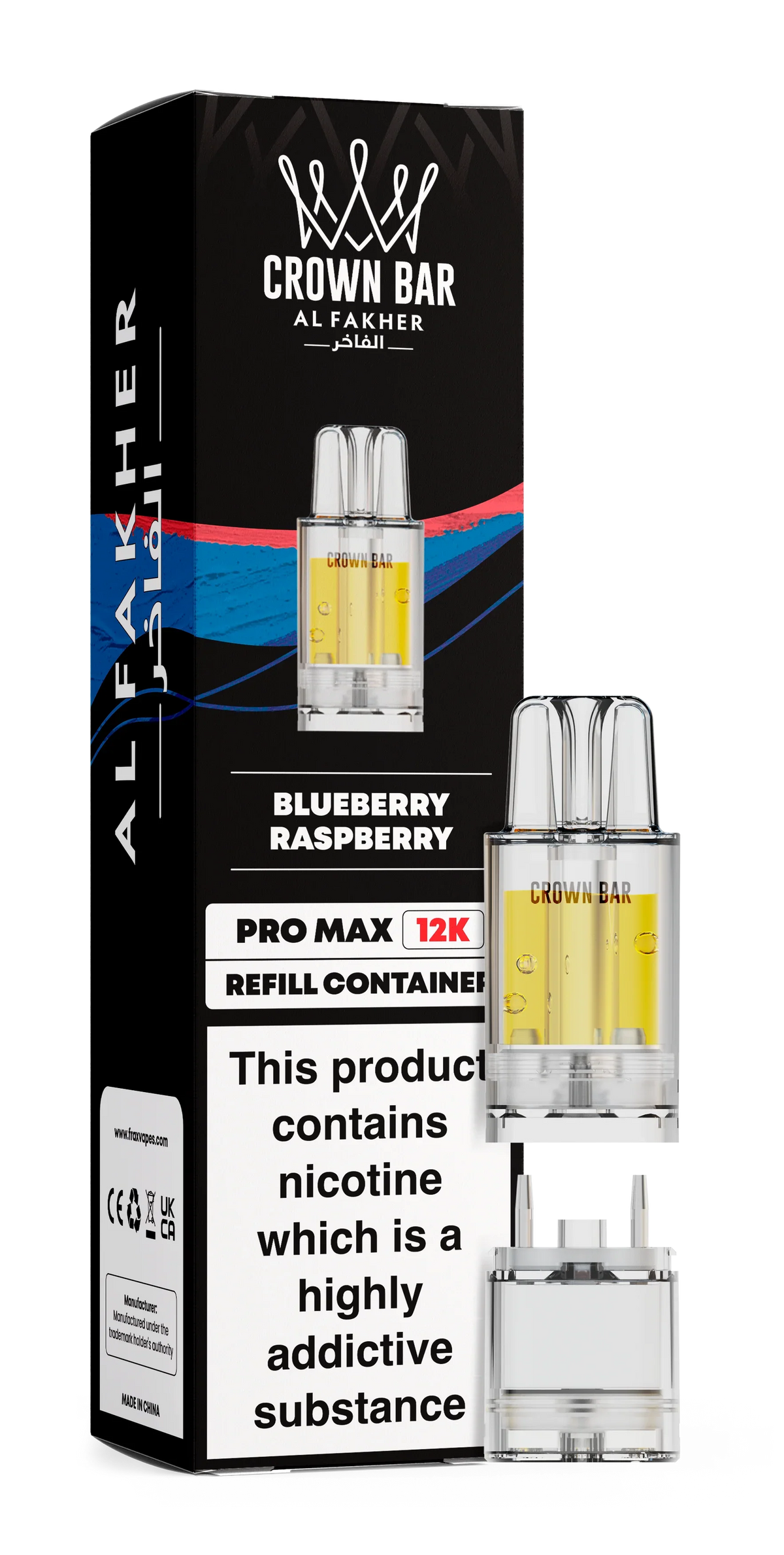 CROWN BAR AL FAKHER PRO BLUEBERRY RASPBERRY PREFILLED POD 12K PUFFS 5 COUNT PACK