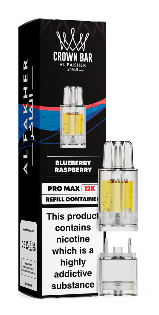 CROWN BAR AL FAKHER PRO BLUEBERRY RASPBERRY PREFILLED POD 12K PUFFS 5 COUNT PACK
