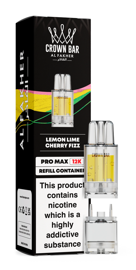 CROWN BAR AL FAKHER PRO MAX LEMON LIME CHERRY FIZZ PREFILLED POD 12K PUFFS 5 COUNT PACK