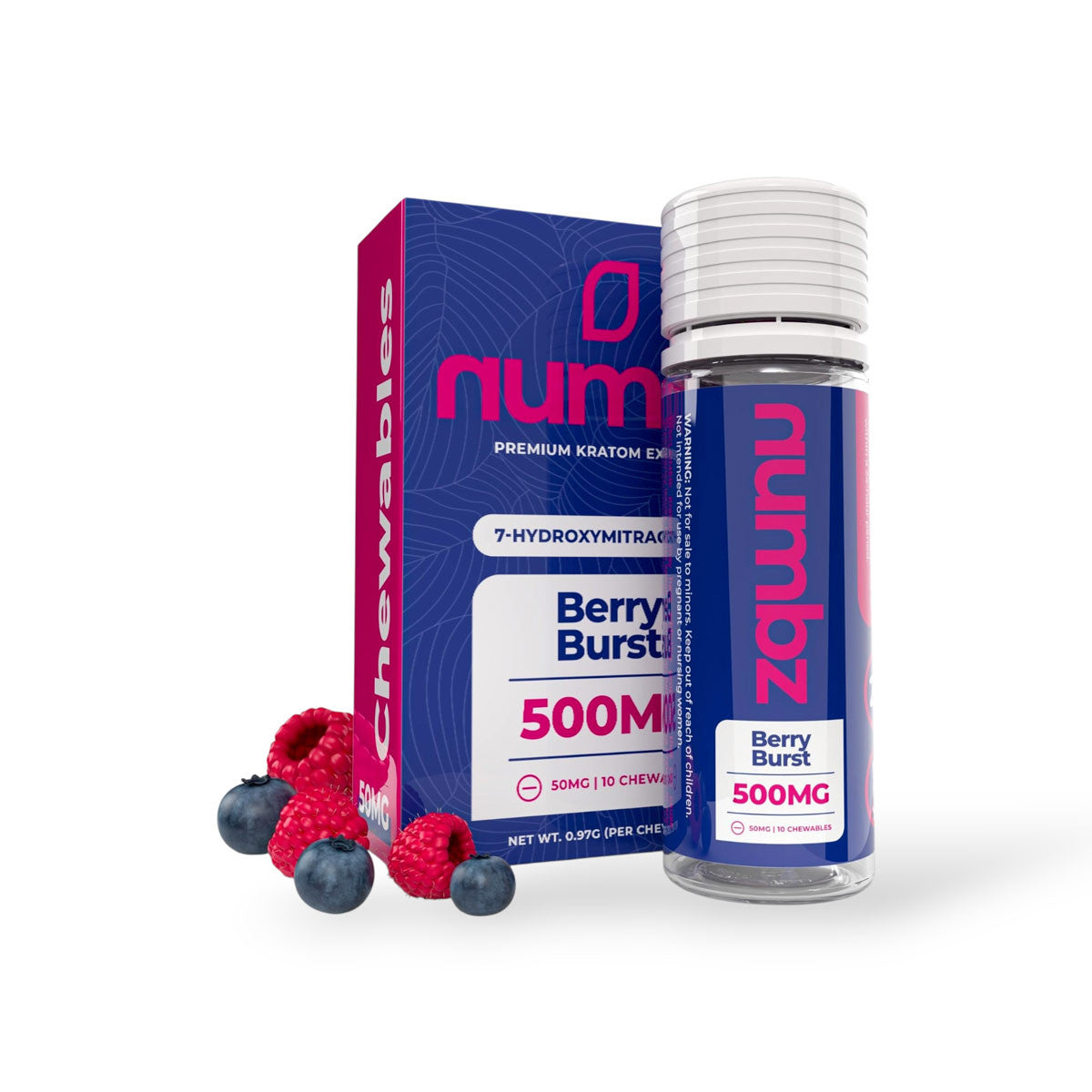 NUMBZ 7 HYDROXY BERRY BURST KRATOM LEAF EXTRACT 50MG 10 TABLETS BOTTLE 500MG