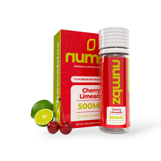 NUMBZ 7 HYDROXY CHERRY LIMEADE KRATOM LEAF EXTRACT 50MG 10 TABLETS BOTTLE 500MG