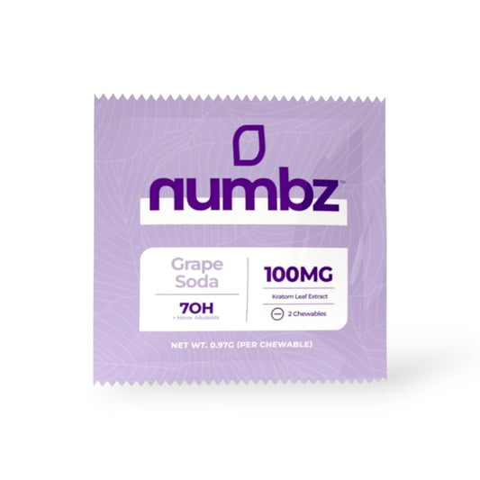 NUMBZ 7 MINOR ALKALOIDS HYDROXY GRAPE SODA KRATOM LEAF EXTRACT 25MG 2 TABLETS 50MG 20 COUNT PACKS