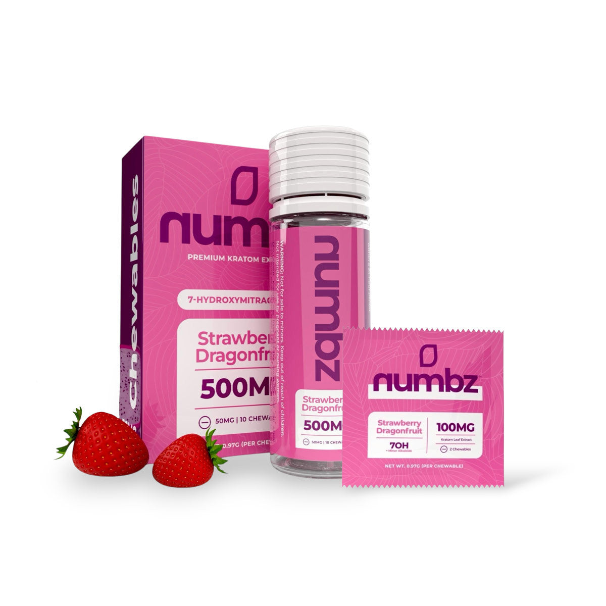 NUMBZ 7 HYDROXY STRAWBERRY DRAGONFRUIT KRATOM LEAF EXTRACT 50MG 10 TABLETS BOTTLE 500MG