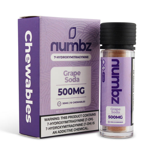 NUMBZ 7 HYDROXY GRAPE SODA KRATOM LEAF EXTRACT 50MG 10 TABLETS BOTTLE 500MG