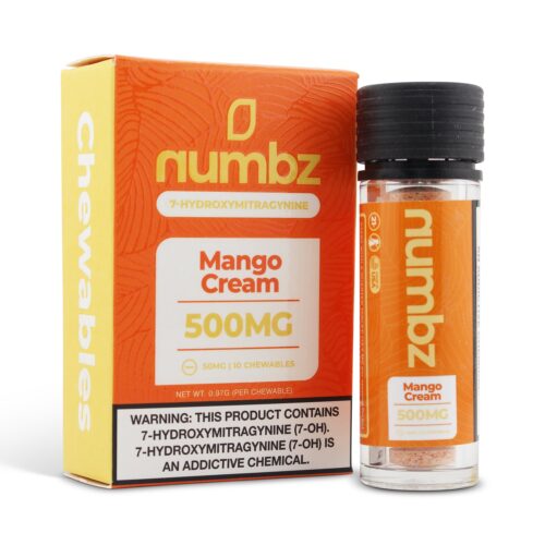 NUMBZ 7-HYDROXY MANGO CREAM KRATOM LEAF EXTRACT 50MG 10 TABLETS BOTTLE 500MG