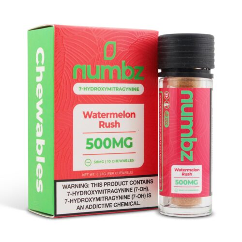 NUMBZ 7 HYDROXY WATERMELON RUSH KRATOM LEAF EXTRACT 50MG 10 TABLETS BOTTLE 500MG
