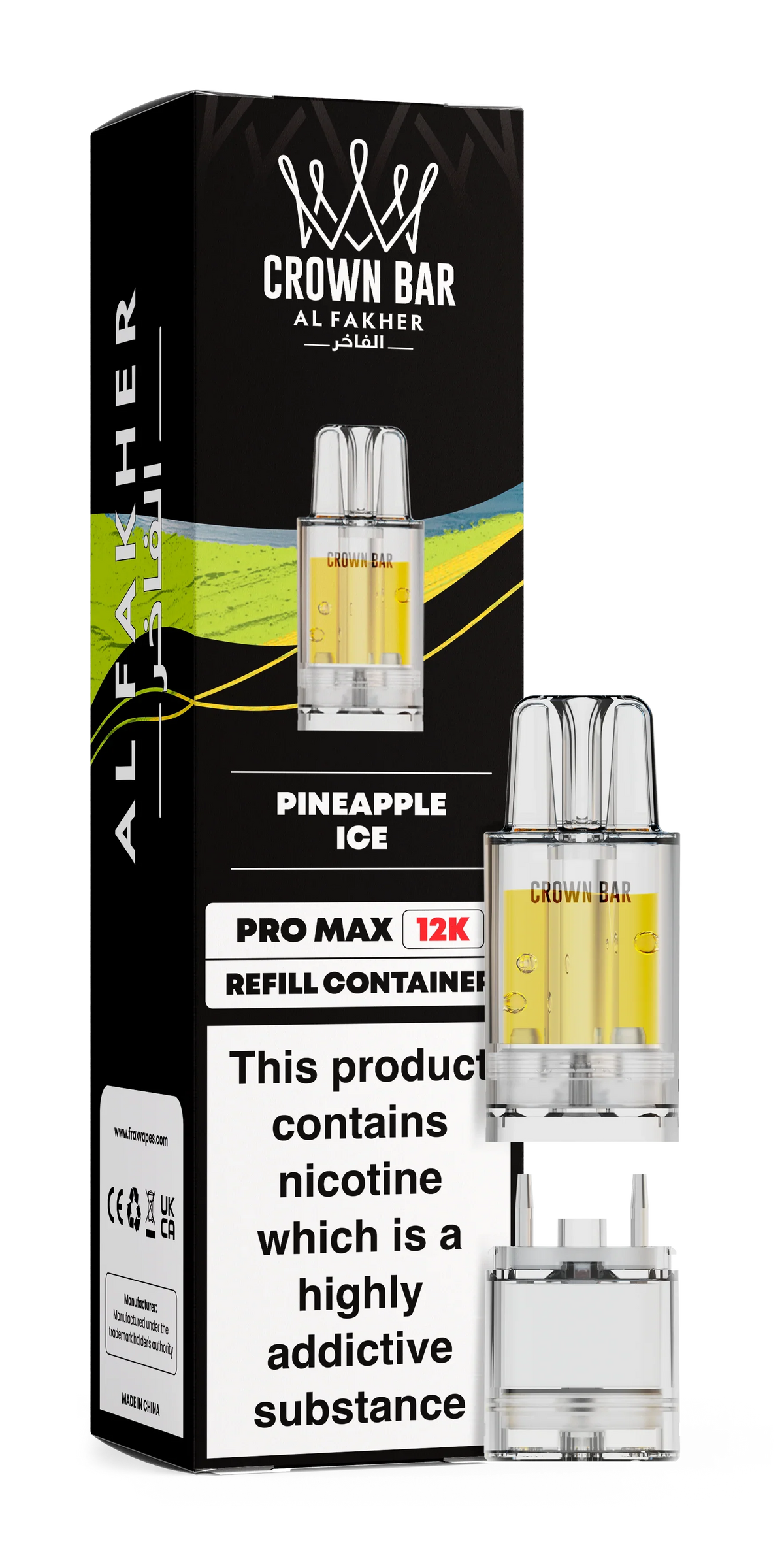 CROWN BAR AL FAKHER PRO MAX PINEAPPLE KIWI PREFILLED POD 12K PUFFS 5 COUNT PACK