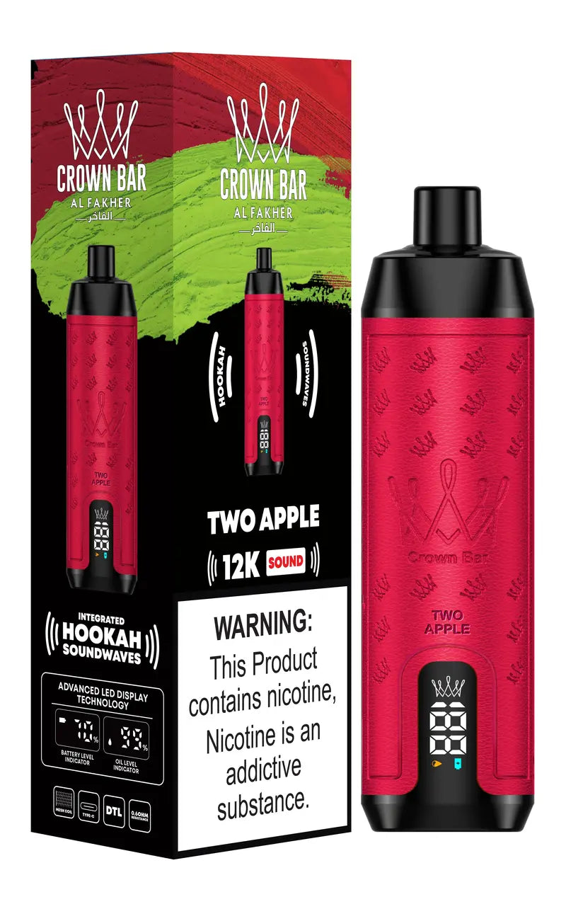 CROWN BAR AL FAKHER TWO APPLE 20ML E-LIQUID 5% NIC RECHARGEABLE DISPOSABLE VAPE 12K PUFFS