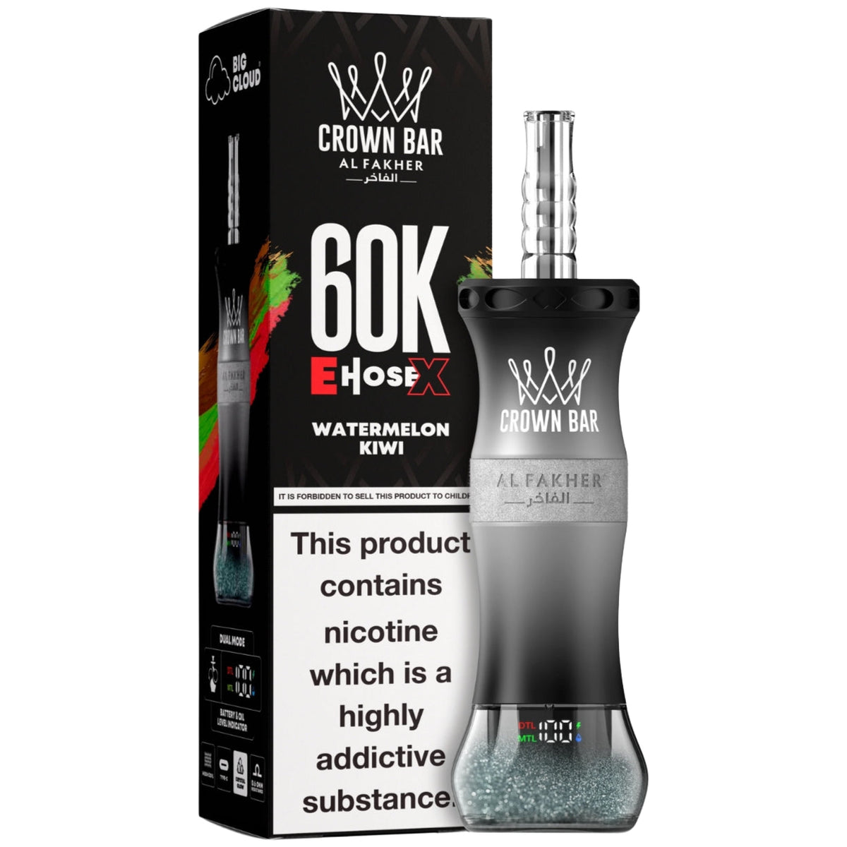 CROWN BAR AL FAKHER WATERMELON KIWI E-HOSE X DISPOSABLE 60K PUFFS 5 COUNT BOX